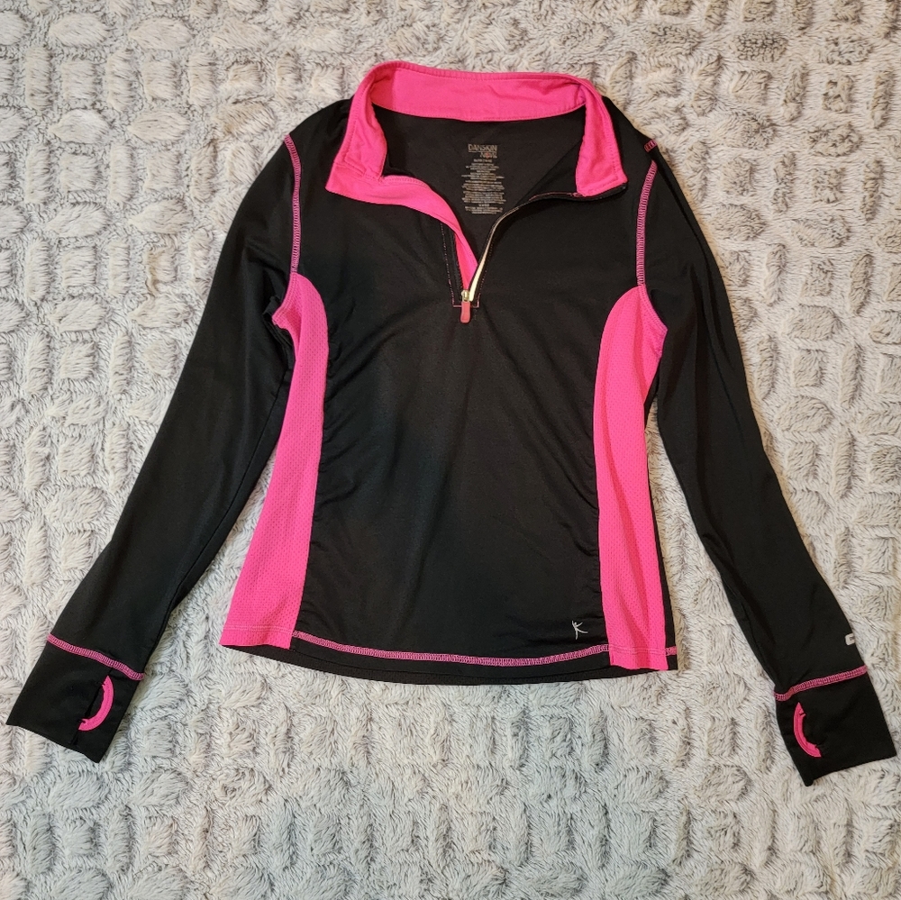 Danskin Now Hot Pink & Black Dri-More Long Sleeve Shirt Girls Size XL